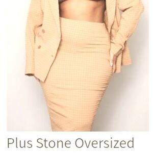 Plus Stone Textured Maxi Skirt and Oversized Textured Blazer